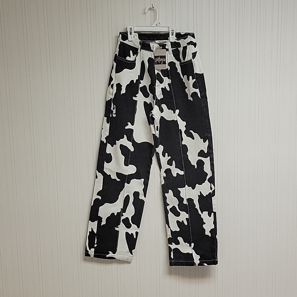 Pitaya, women's high waist cow print denim small, new farmhouse western